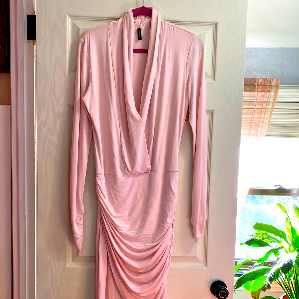 Marciano long sleeve dress with rouching.